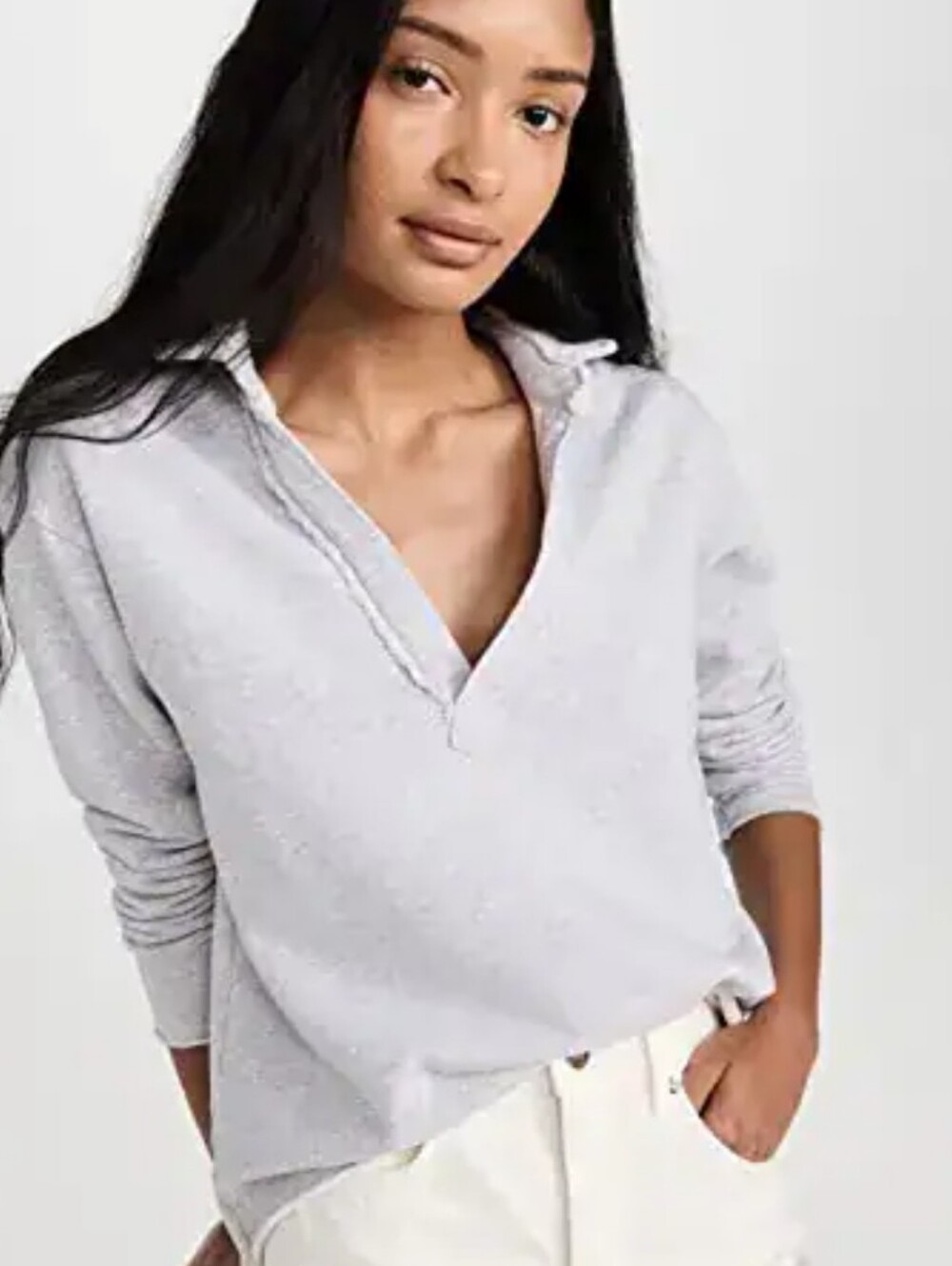 Frank & Eileen Heather Gray Open V Polo Sweatshirt